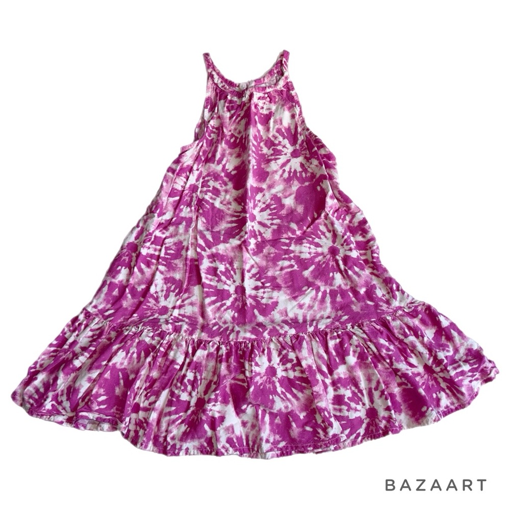 Pink Tie dye Halter sundress with back keyhole button closure 💕